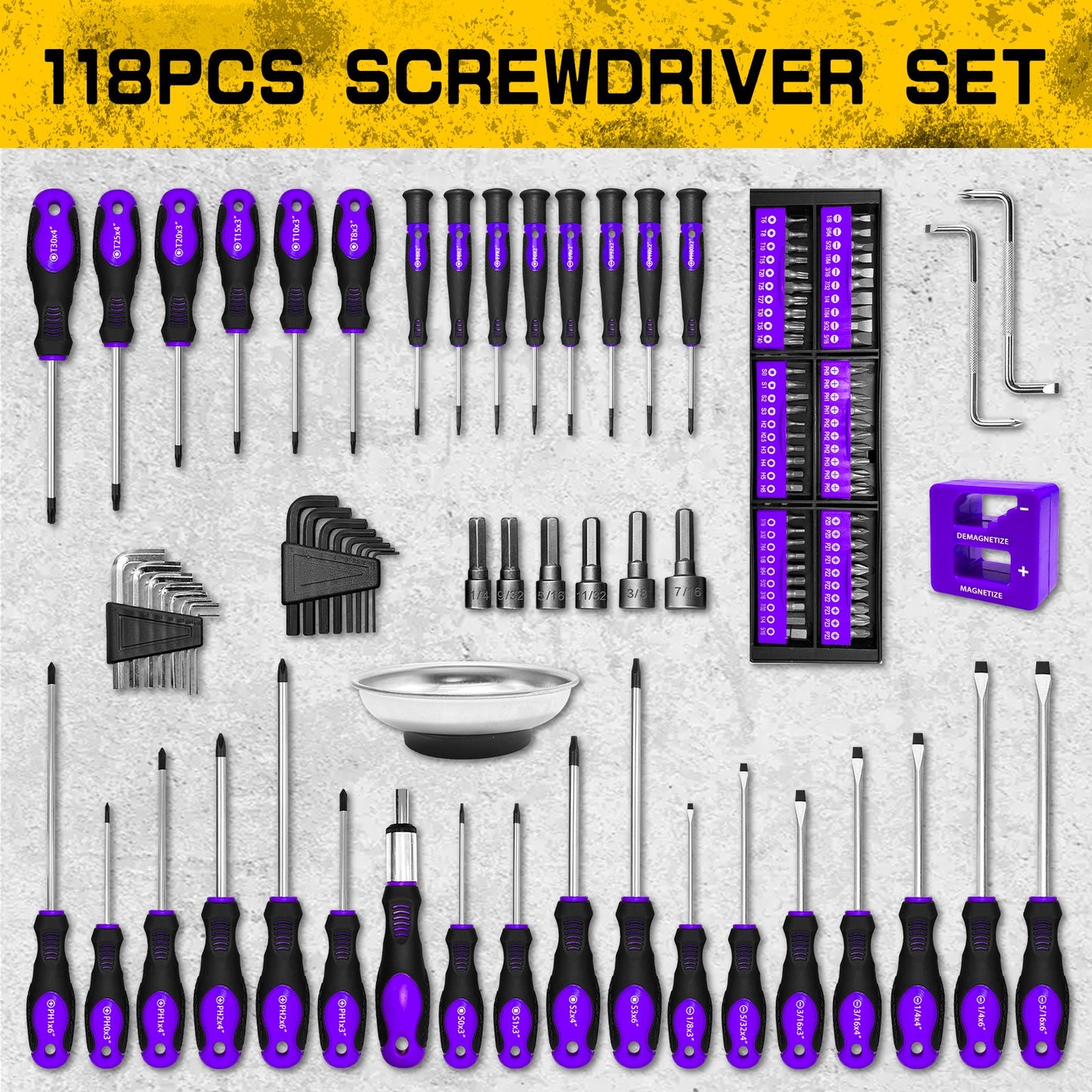 Heydake 118PCS Magnetic Screwdriver Bit Set - 4 Colors