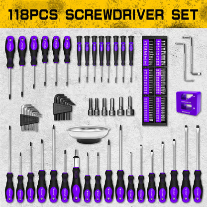 Heydake 118PCS Magnetic Screwdriver Bit Set - 4 Colors