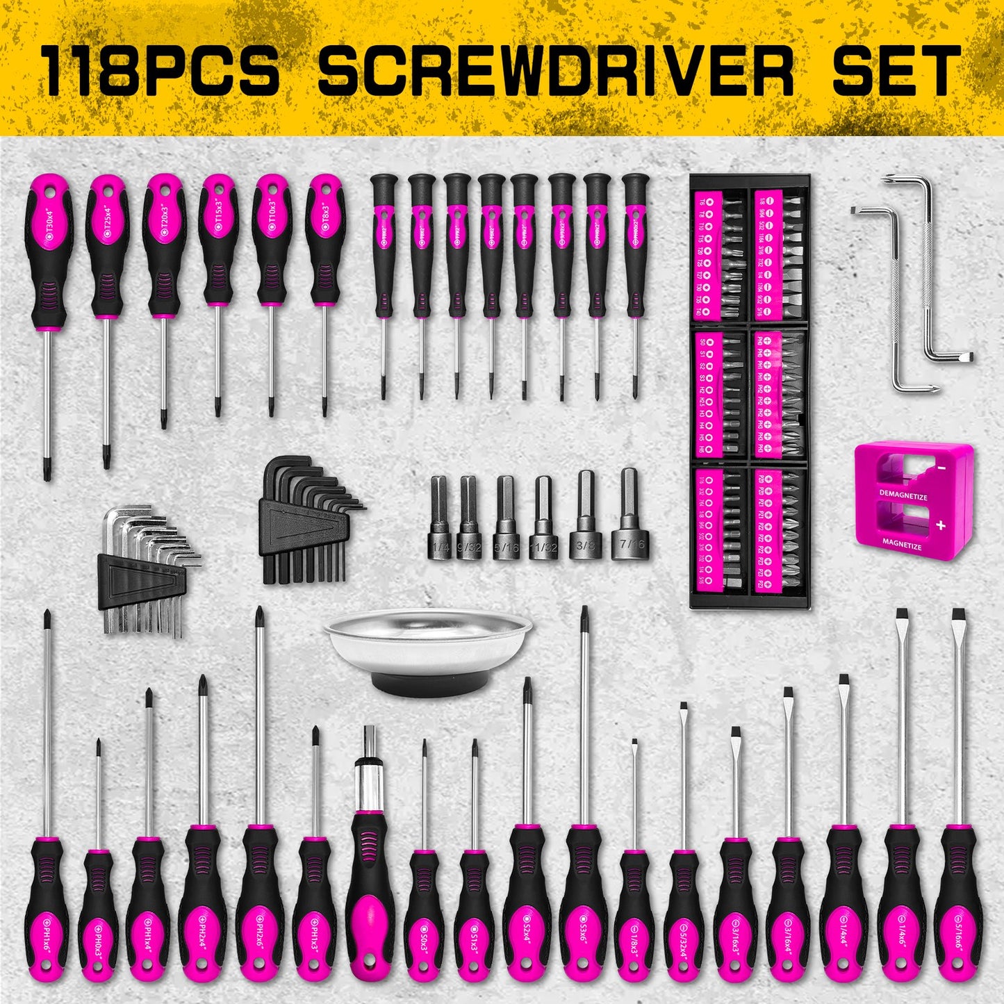 Heydake 118PCS Magnetic Screwdriver Bit Set - 4 Colors