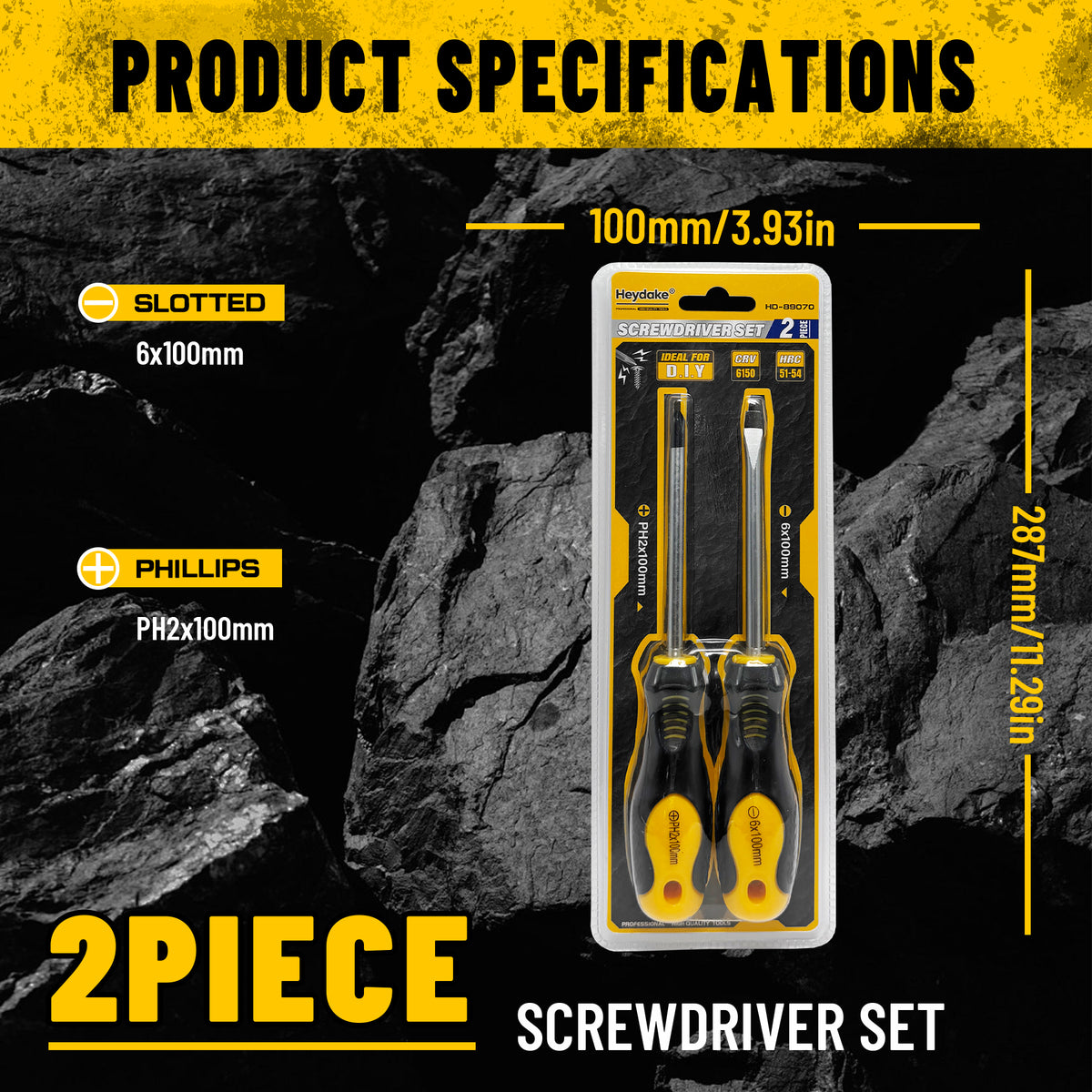 Heydake 2PCS magnetic tip screwdriver set flathead and Phillips