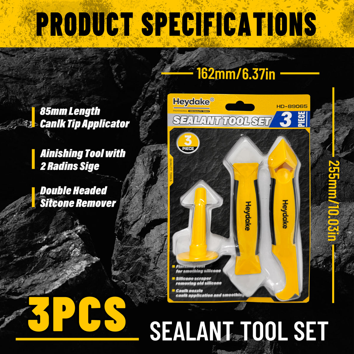 Heydake 3PCS caulking tool set for bathroom sealing
