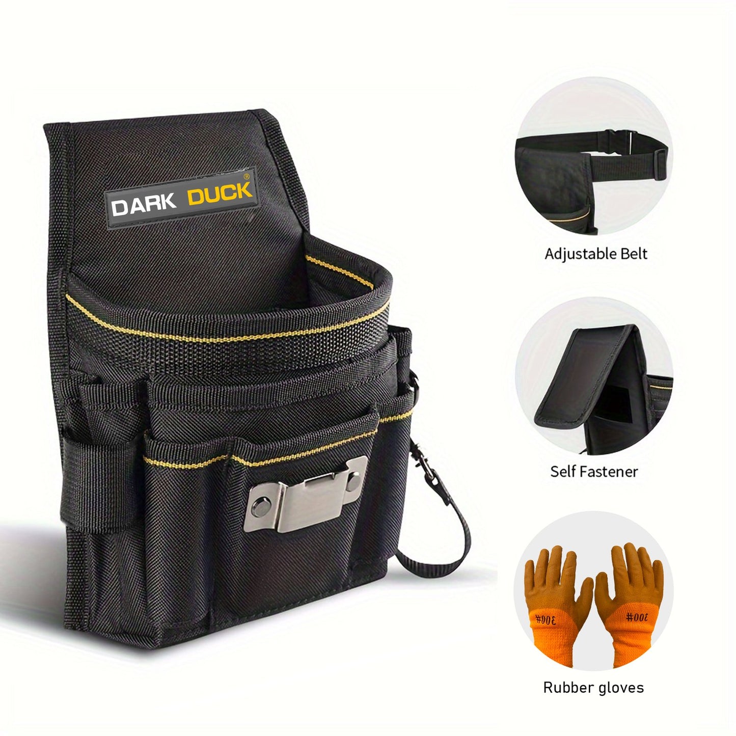 Heydake Tool Belt Pouch Bag with Adjustable Belt and Gloves