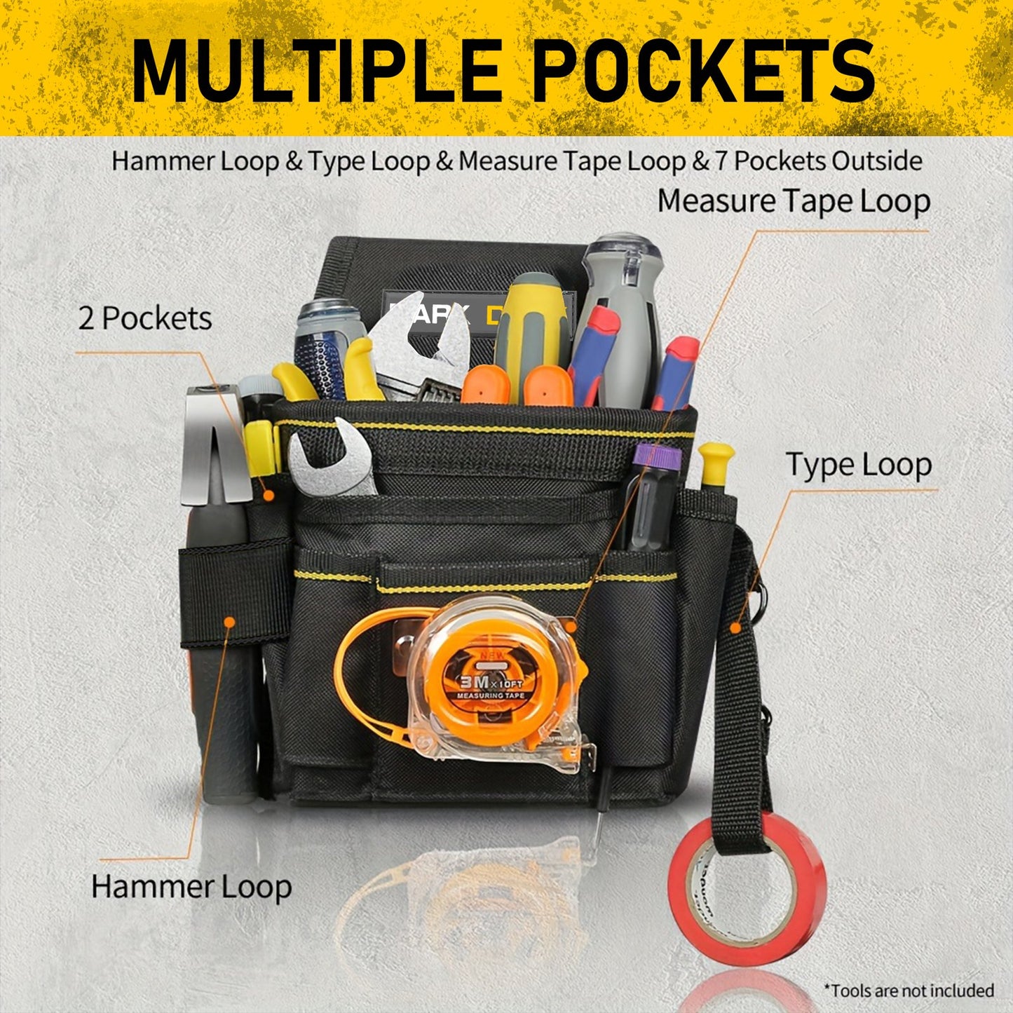 Heydake Tool Belt Pouch Bag with Adjustable Belt and Gloves