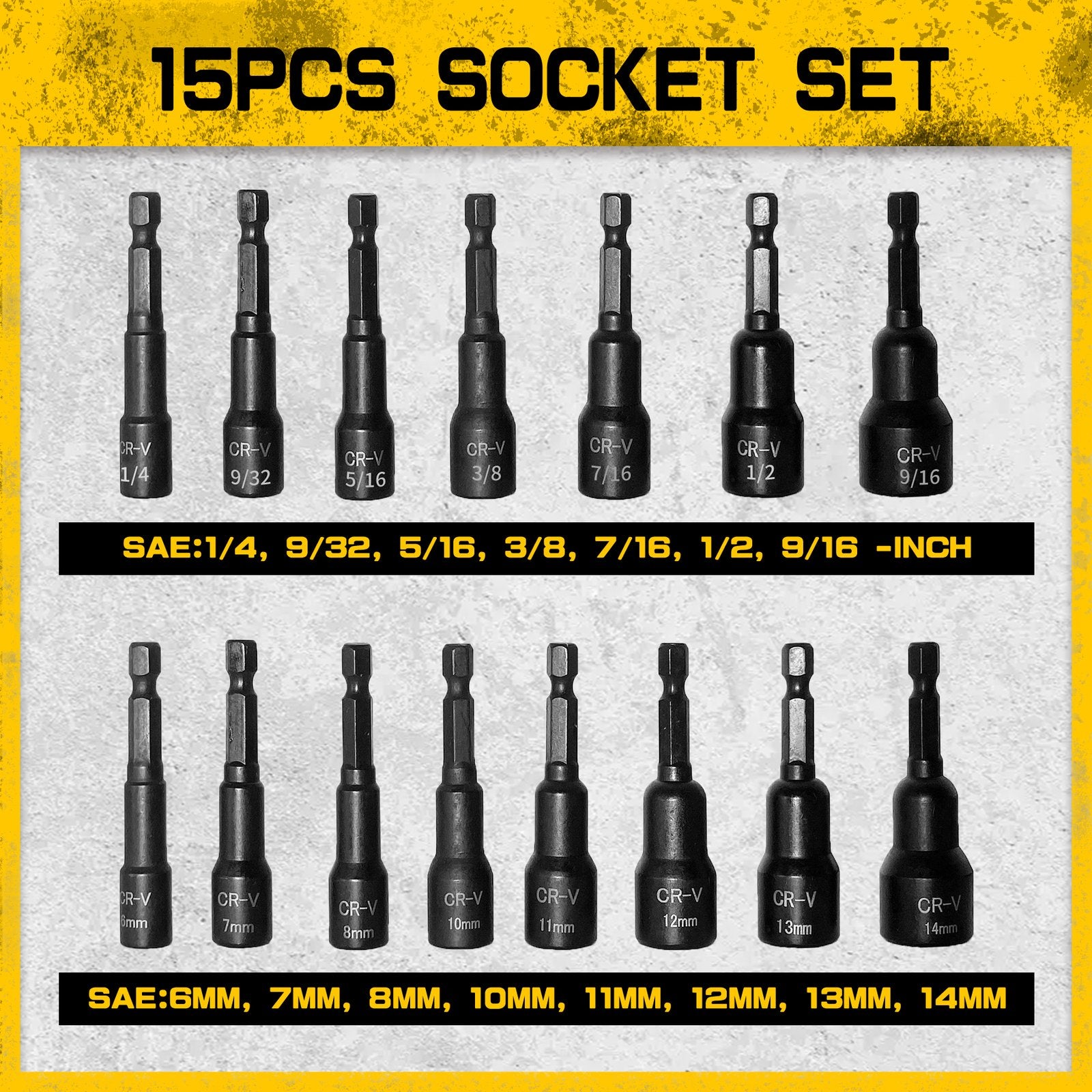 Heydake 15PCS Magnetic Nut Driver Set for Impact Drill
