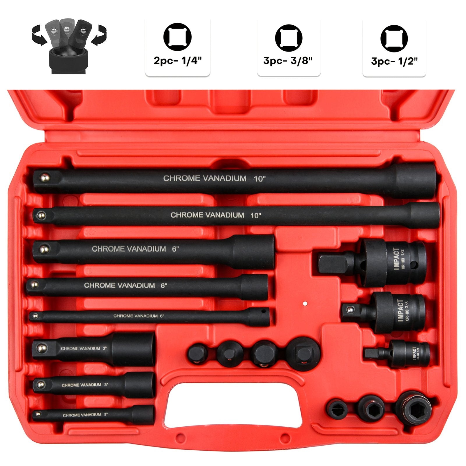 Heydake 18PCS Impact Extension Bar and Adapter Set