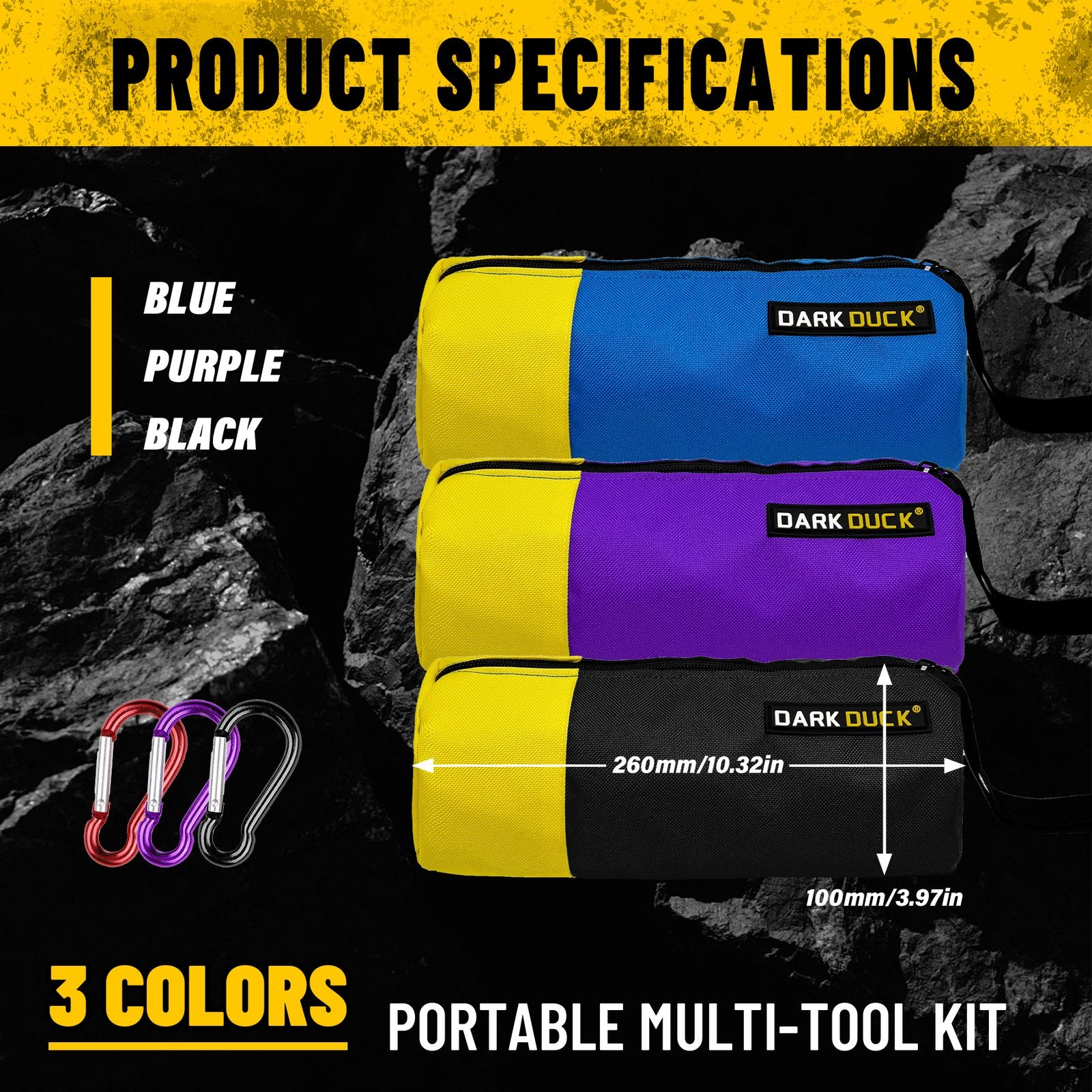 Heydake 3-Piece Tool Pouch Bag Set with Carabiners