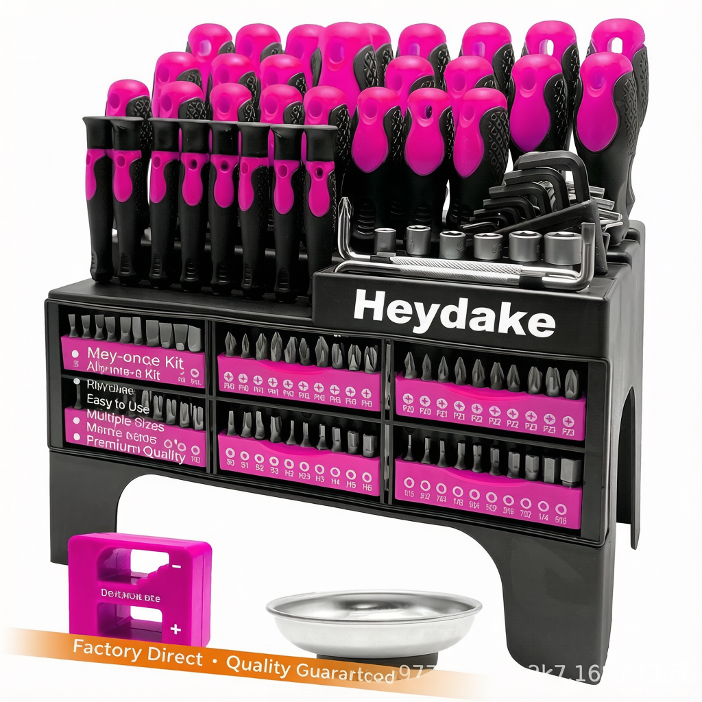 Heydake 118Pcs Magnetic Screwdriver Bit Set with Plastic Rack and Demagnetizer, Chrome Vanadium Steel Precision Screwdriver Kit, Multi-Size Hex & Flathead Bits for Home Repair