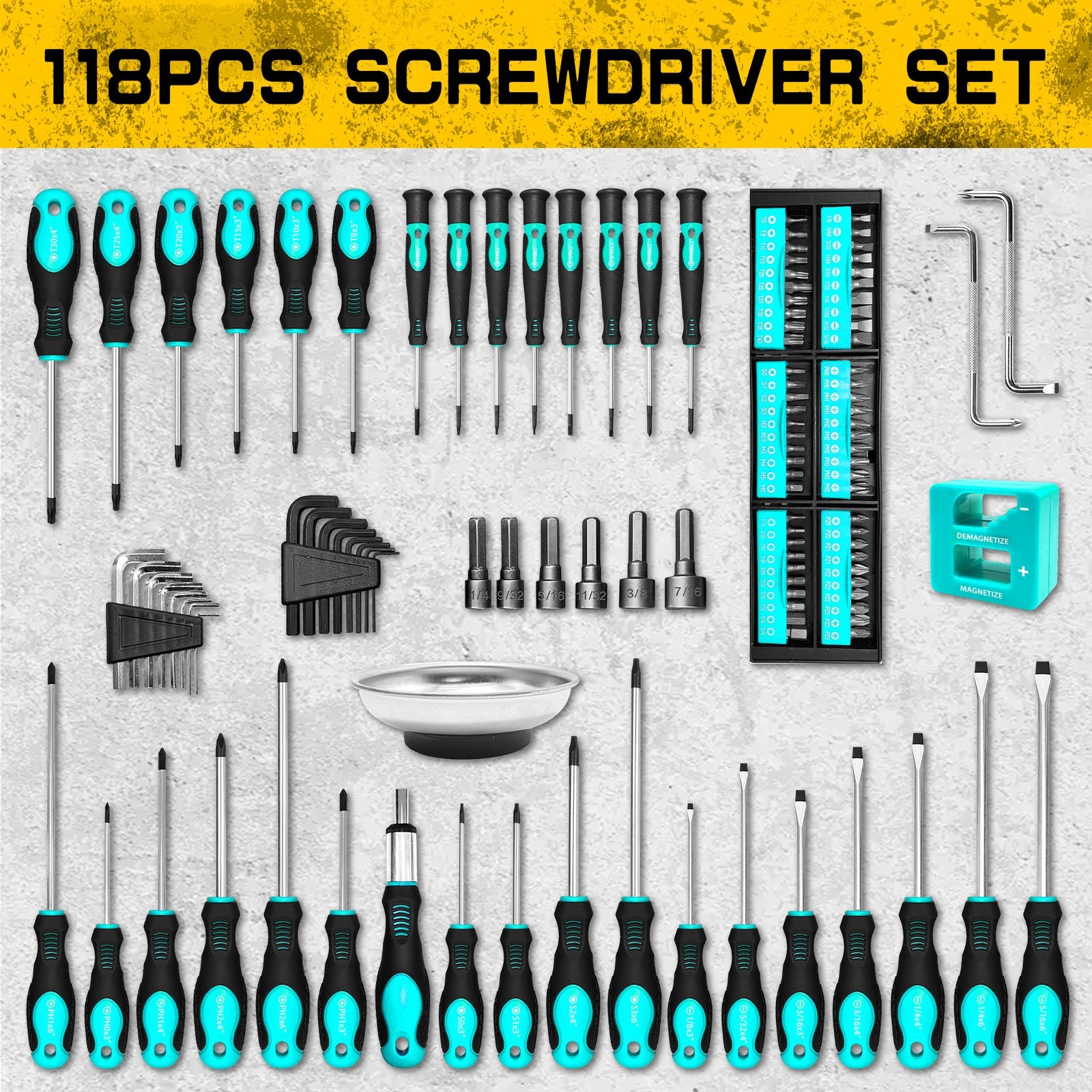 Heydake 118PCS Magnetic Screwdriver Bit Set - Blue