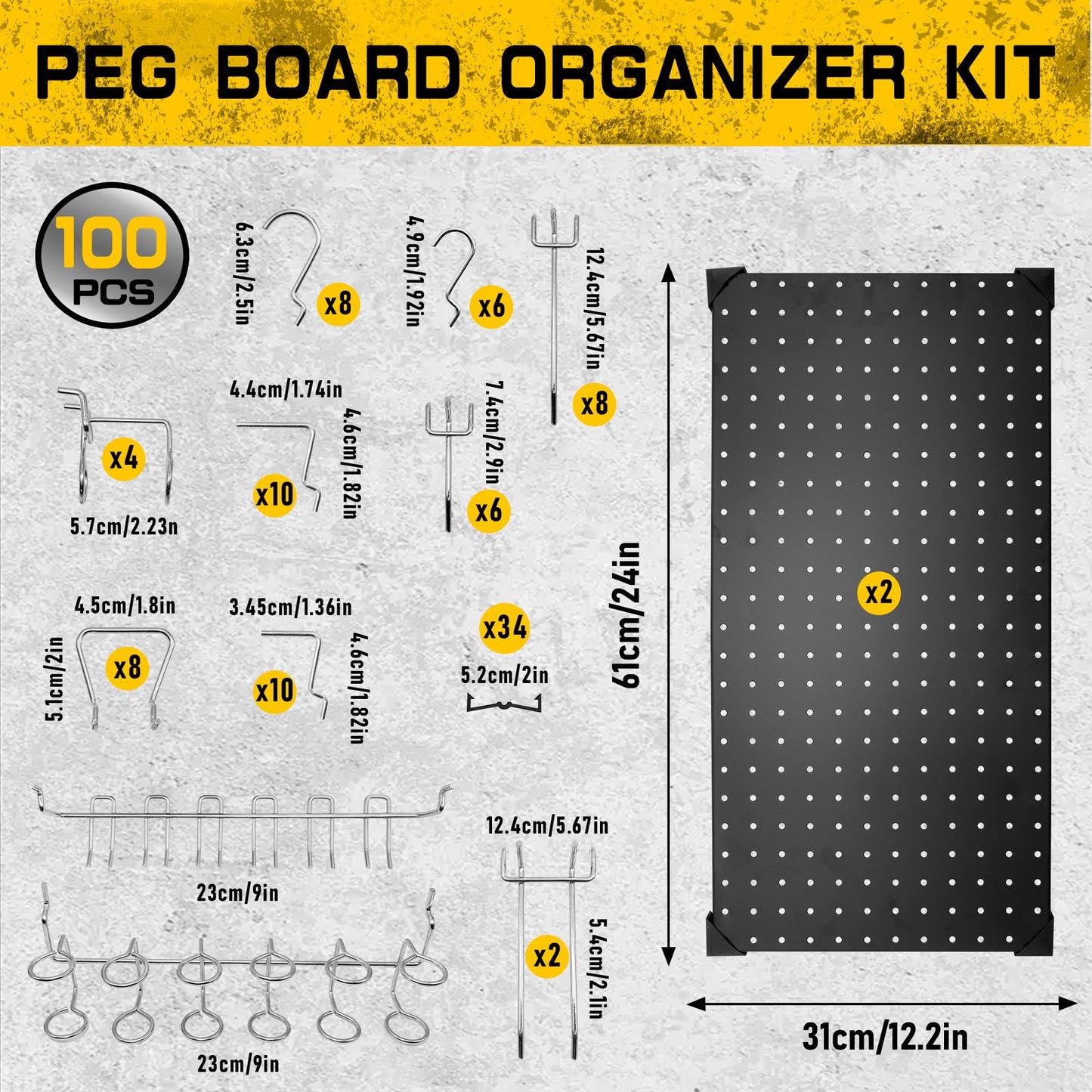 Heydake 100PCS Pegboard Tool Organizer Set