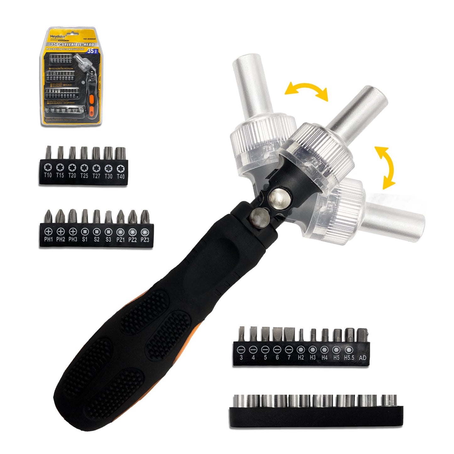 Heydake 35PCS Bent Handle Ratchet Screwdriver Set