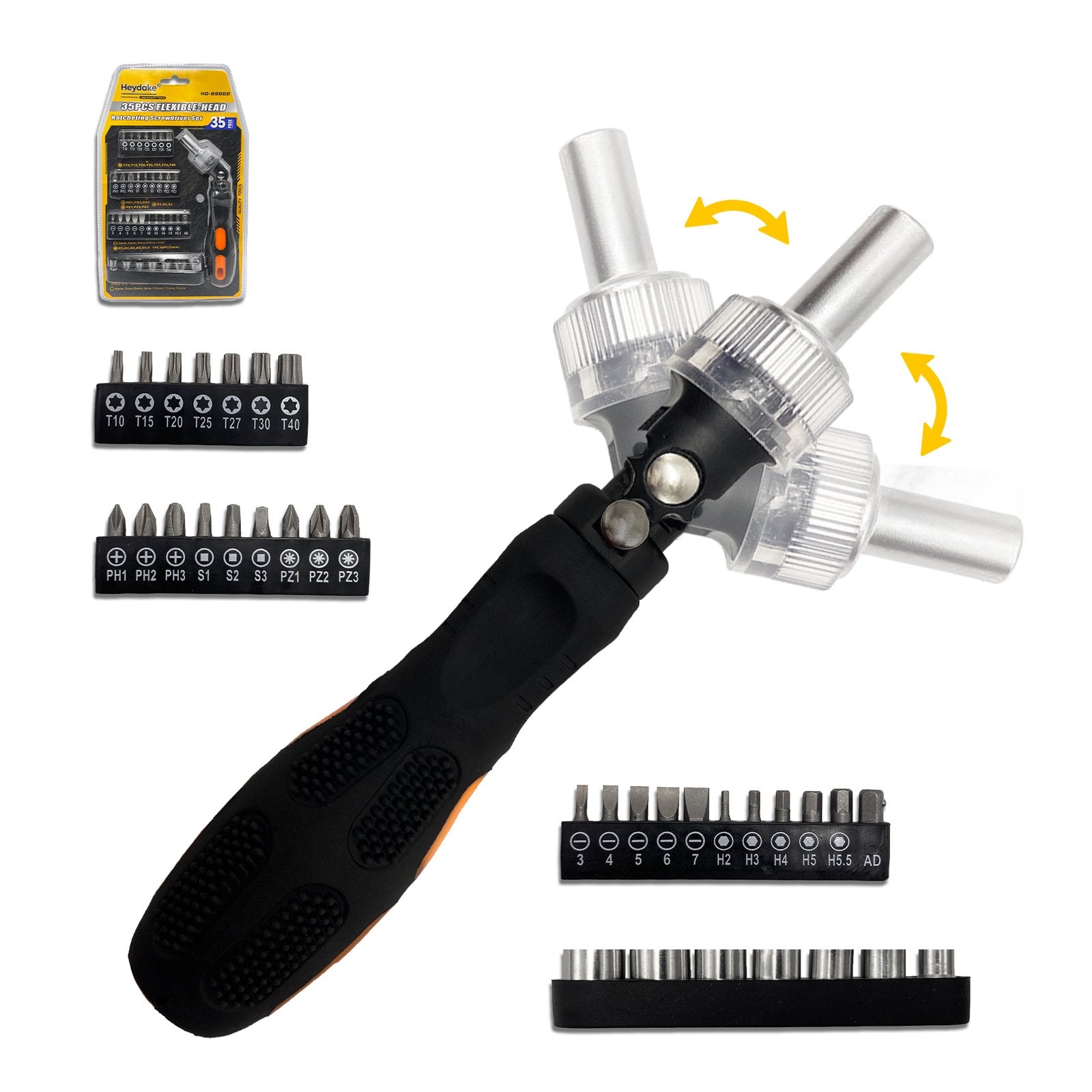 Heydake 35PCS Bent Handle Ratchet Screwdriver Set