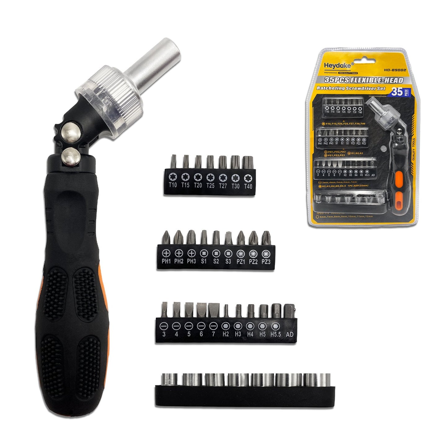 Heydake 35PCS Bent Handle Ratchet Screwdriver Set
