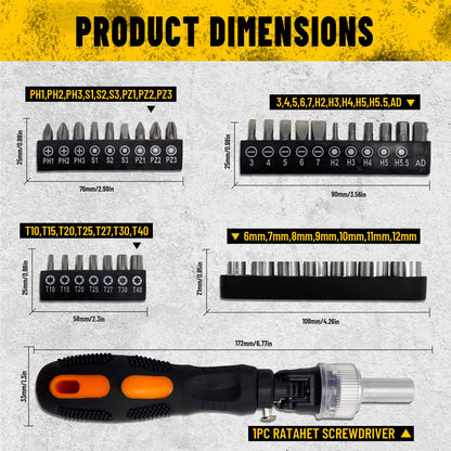 Heydake 35PCS Bent Handle Ratchet Screwdriver Set
