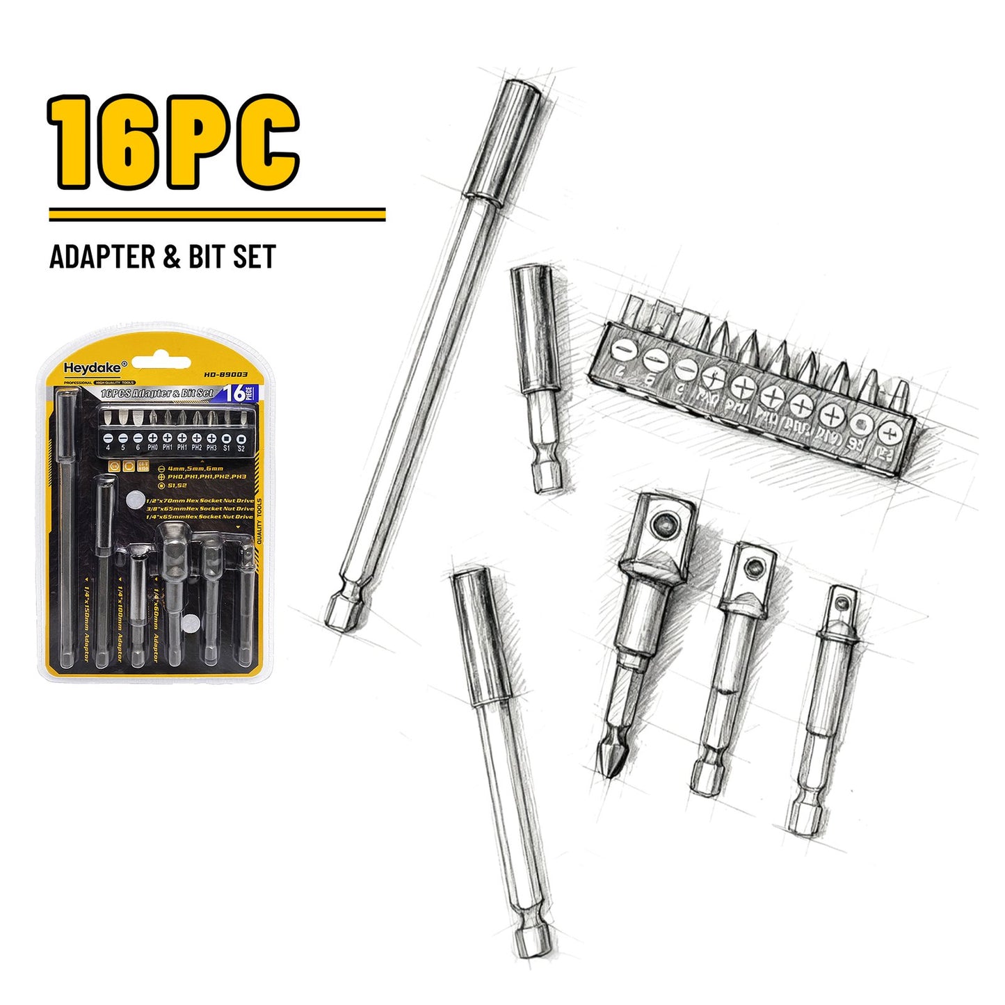 Heydake 16PCS Adapter Bit Set