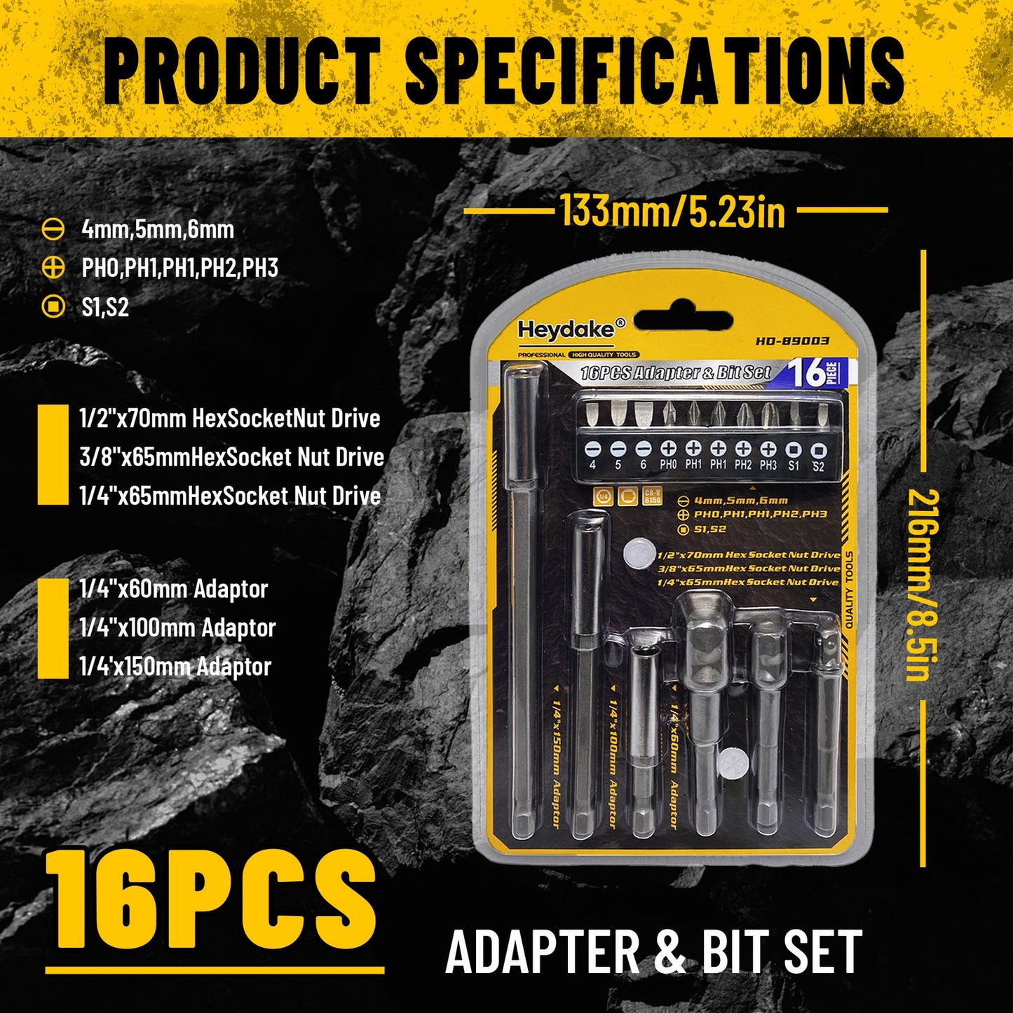 Heydake 16PCS Adapter Bit Set
