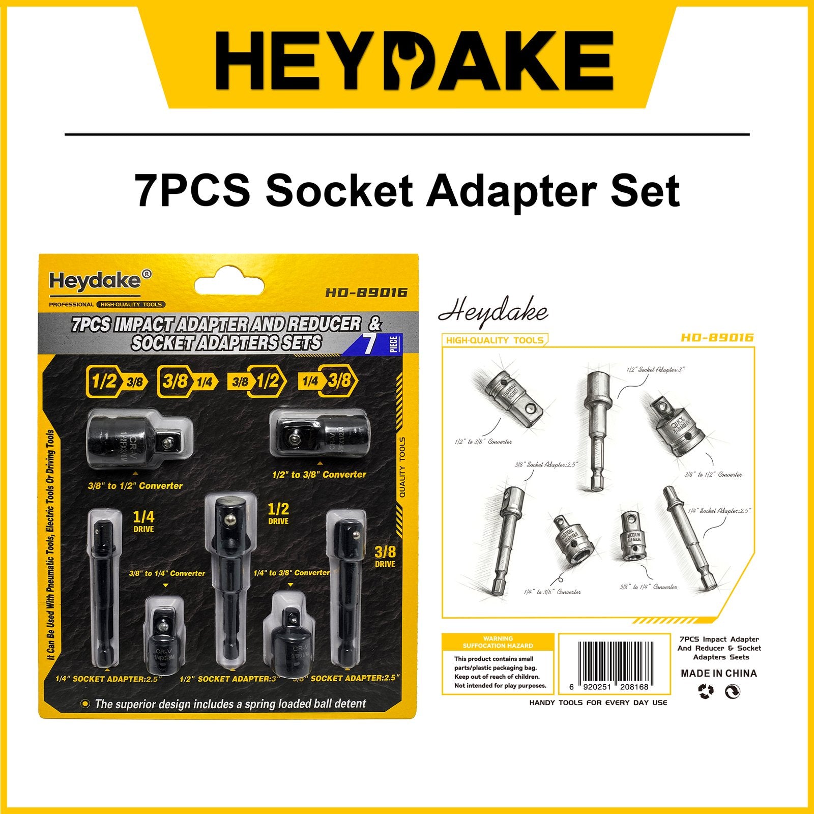 Heydake 7PCS Socket Adapter Set