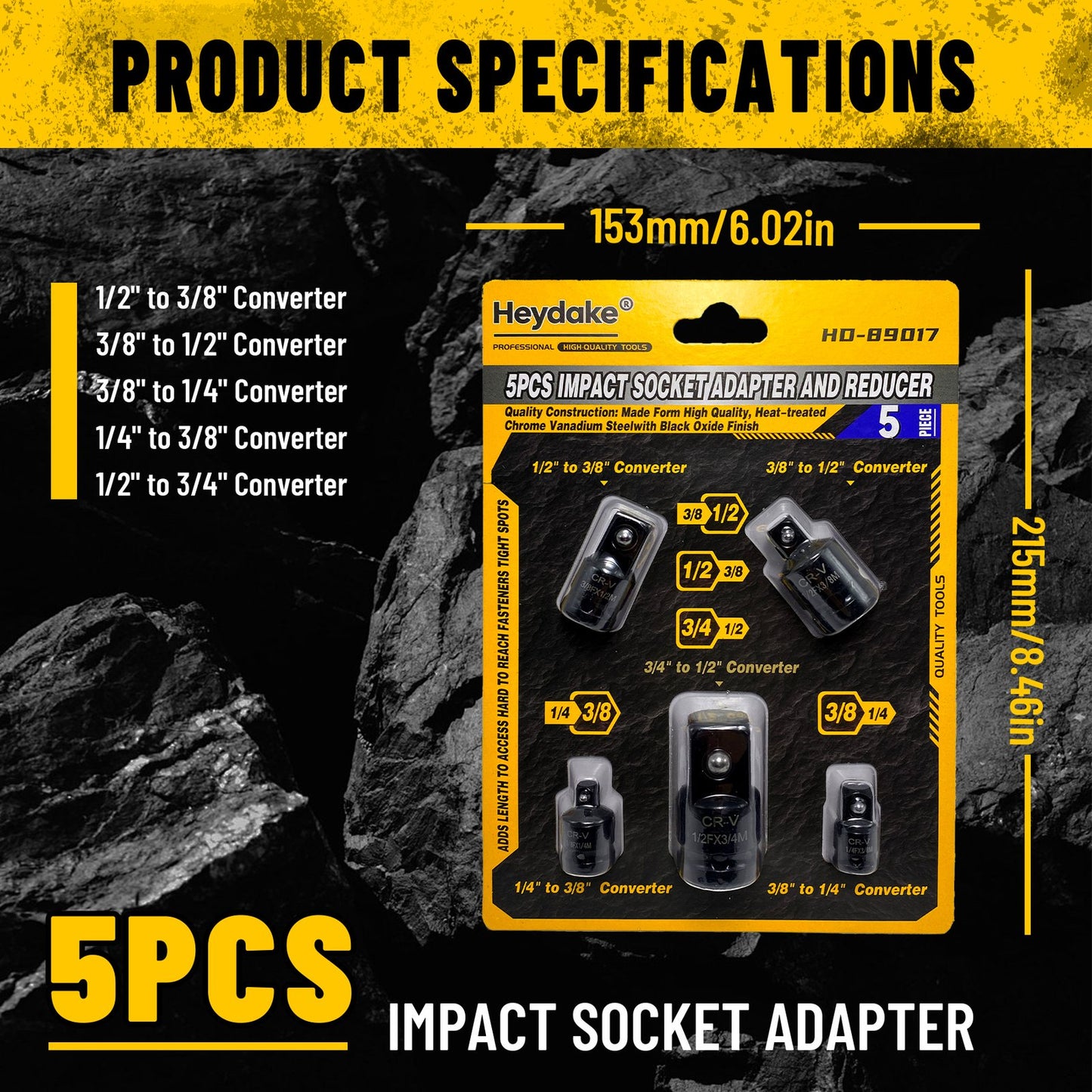 Heydake 5PCS Socket Adapter Set