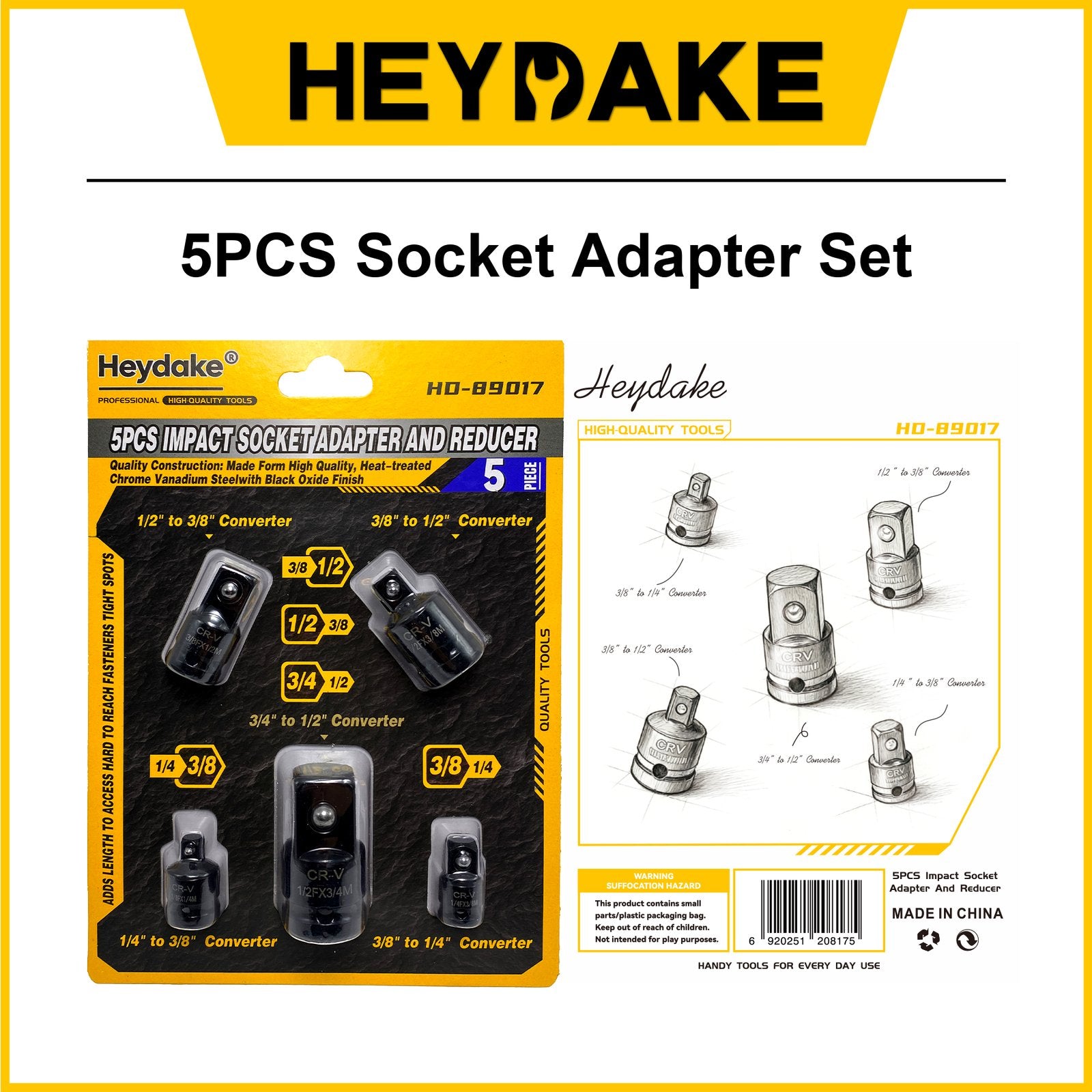 Heydake 5PCS Socket Adapter Set