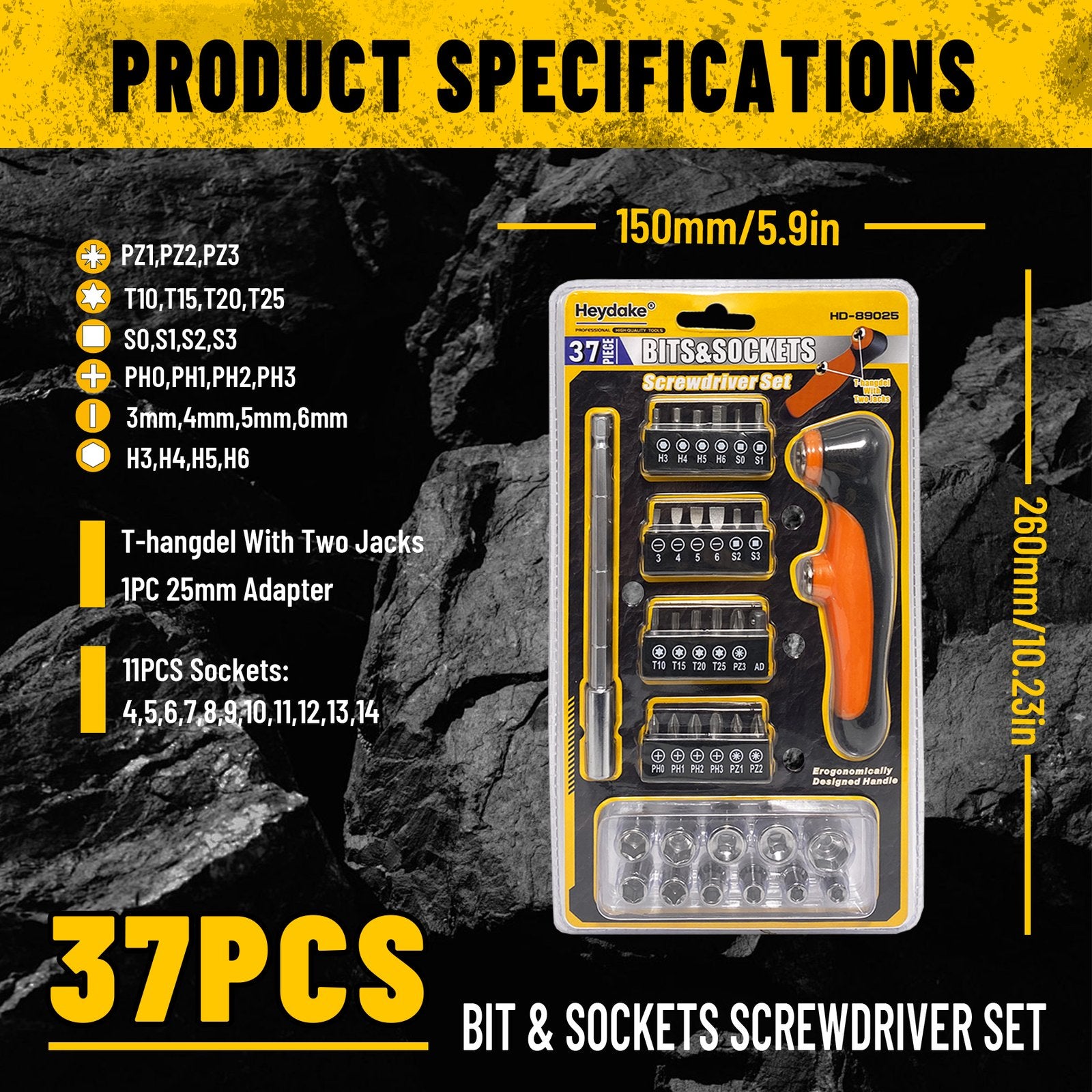 Heydake 37PCS T-Handle Screwdriver Set