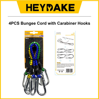Heydake 4PCS Bungee Cord with Carabiner Hooks