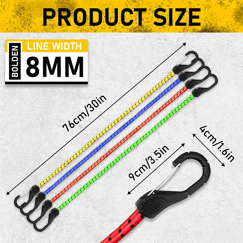 Heydake 12Pcs Rubber Bungee Cords with Hooks, Elastic Tie-Down Straps for Motorcycle, Bike, Luggage, Backpack and Trunk Securing, 76cm Multi-Color Cargo Straps