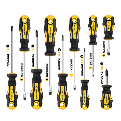 Heydake 12Pcs Magnetic Screwdriver Set, 5 Phillips and 5 Slotted Screwdrivers with 2 Keychain Tools, Chrome Vanadium Steel Cushion-Grip Precision Screwdriver Kit in Canister