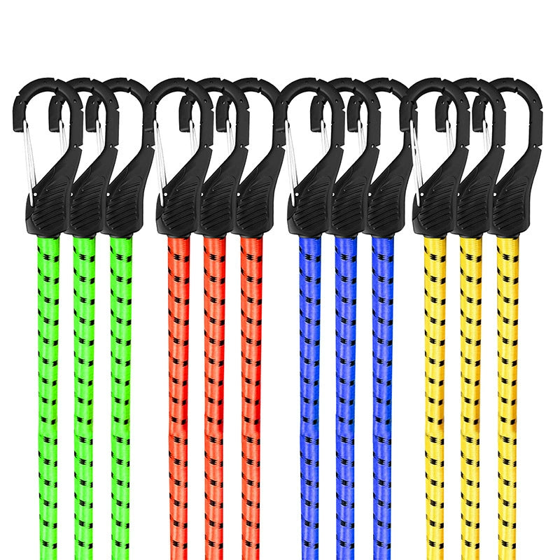 Heydake 12Pcs Rubber Bungee Cords with Hooks, Elastic Tie-Down Straps for Motorcycle, Bike, Luggage, Backpack and Trunk Securing, 76cm Multi-Color Cargo Straps