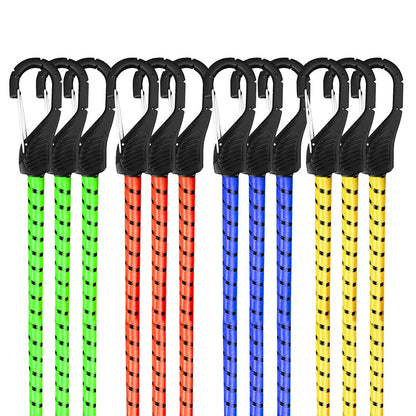 Heydake 12Pcs Rubber Bungee Cords with Hooks, Elastic Tie-Down Straps for Motorcycle, Bike, Luggage, Backpack and Trunk Securing, 76cm Multi-Color Cargo Straps