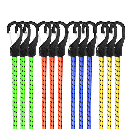 Heydake 12Pcs Rubber Bungee Cords with Hooks, Elastic Tie-Down Straps for Motorcycle, Bike, Luggage, Backpack and Trunk Securing, 76cm Multi-Color Cargo Straps