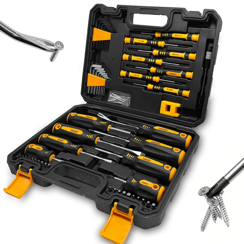 Heydake 53Pcs Screwdriver Bit Set with Toolbox, Chrome Vanadium Steel Manual Screwdriver Kit, Multi-Size Bits for Woodworking, Home and Auto Repair