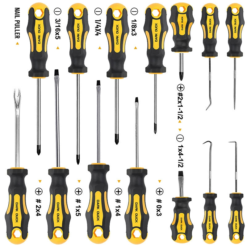 Heydake 16Pcs Magnetic Screwdriver Set in Canister, Chrome Vanadium Steel with Cushion-Grip Handles, Phillips & Flathead Precision Screwdrivers, Compact Tool Kit
