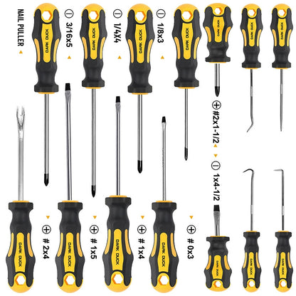 Heydake 16Pcs Magnetic Screwdriver Set in Canister, Chrome Vanadium Steel with Cushion-Grip Handles, Phillips & Flathead Precision Screwdrivers, Compact Tool Kit