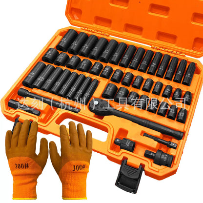 Heydake 3/8" Drive Impact Socket Set 50-Piece, SAE (5/16-3/4) & Metric (8-22mm), Deep & Shallow Sockets with Ratchet Handle, Extension Bars and Universal Joint, Cr-V Impact Tool Set