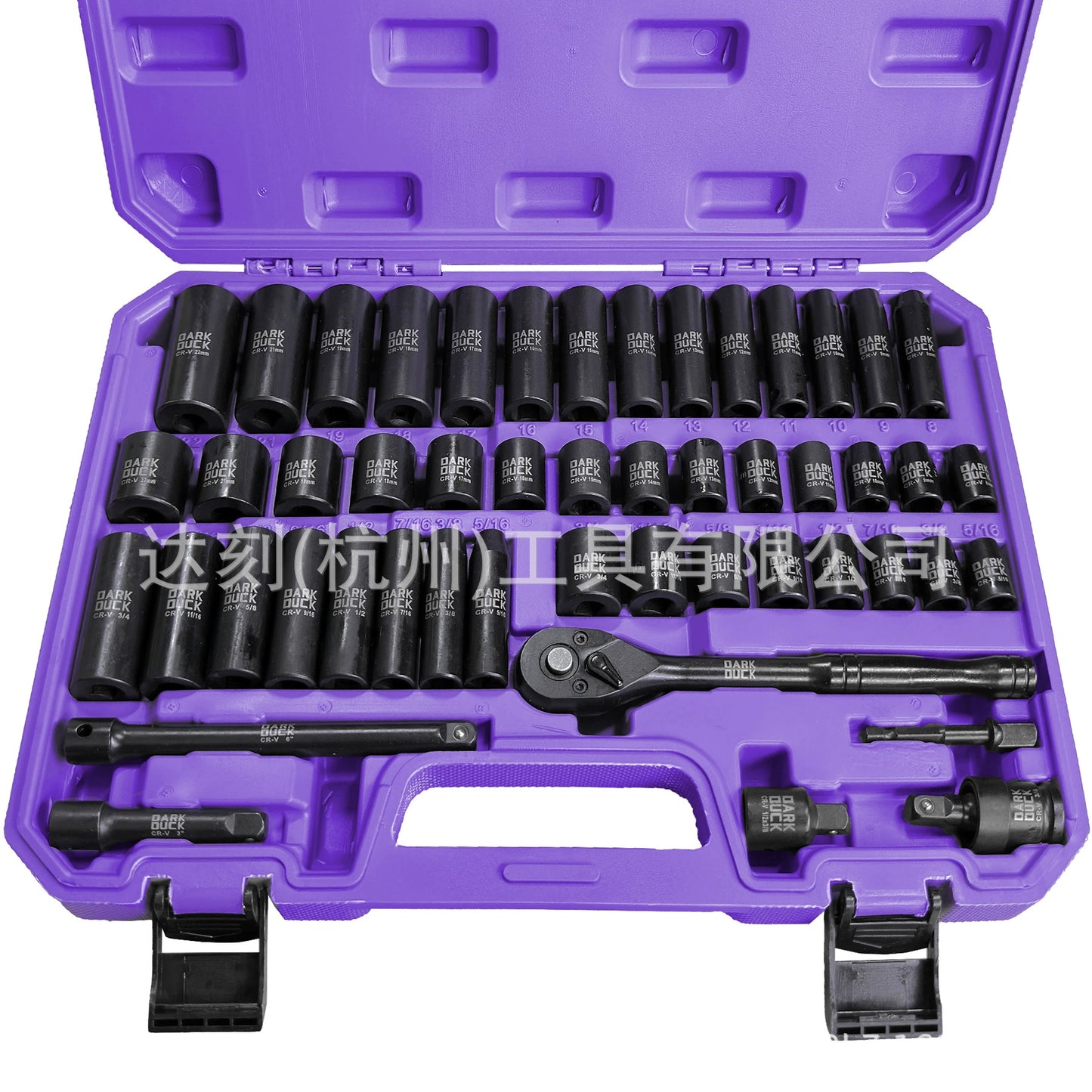 Heydake 3/8" Drive Impact Socket Set 50-Piece, SAE (5/16-3/4) & Metric (8-22mm), Deep & Shallow Sockets with Ratchet Handle, Extension Bars and Universal Joint, Cr-V Impact Tool Set