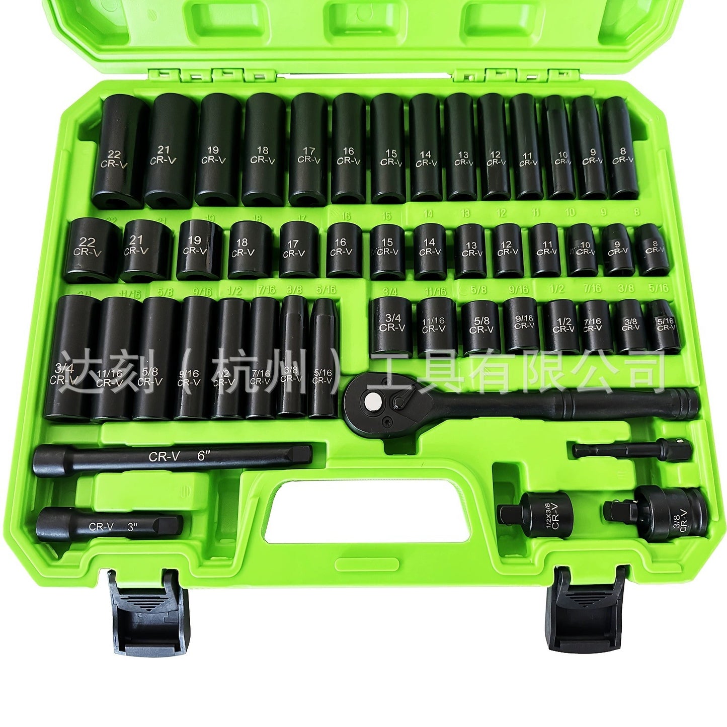 Heydake 3/8" Drive Impact Socket Set 50-Piece, SAE (5/16-3/4) & Metric (8-22mm), Deep & Shallow Sockets with Ratchet Handle, Extension Bars and Universal Joint, Cr-V Impact Tool Set