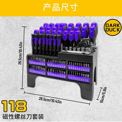 Heydake 118Pc Screwdriver Bit Set with Demagnetizer and Magnetic Bowl, Chrome Vanadium Steel Precision Screwdriver Kit with Plastic Rack, Multi-Size Bits for Home and Auto Repair