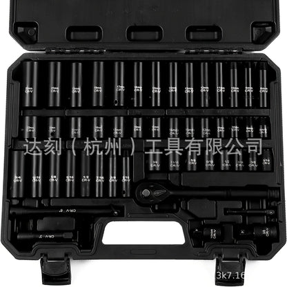 Heydake 3/8" Drive Impact Socket Set 50-Piece, SAE (5/16-3/4) & Metric (8-22mm), Deep & Shallow Sockets with Ratchet Handle, Extension Bars and Universal Joint, Cr-V Impact Tool Set