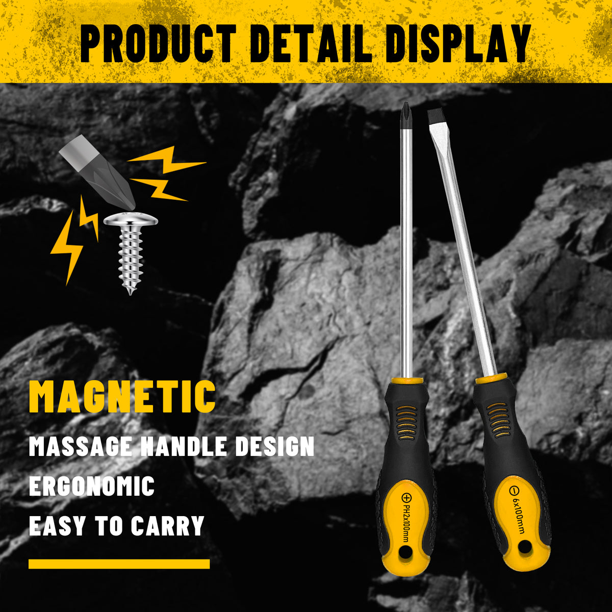 Heydake 2PCS magnetic tip screwdriver set flathead and Phillips