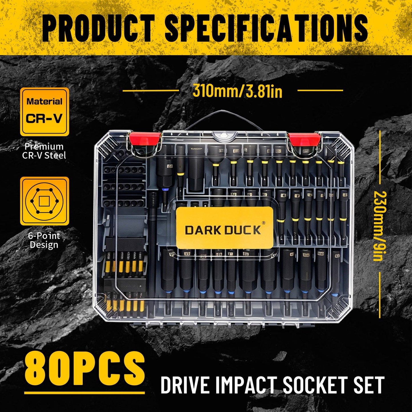 Heydake 80PCS Drive Impact Socket Set (1/2" & 3/8" Drive, CR-V Steel, 6-Point)